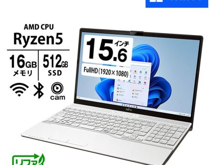 ノートパソコン 富士通 フルHD 15.6型 LIFEBOOK WAA J1 FMVWJ1AA53 プレミアムホワイト Ryzen5 5500U メモリ16GB SSD512GB 無線LAN カメラ Win11 Office無し リファビッシュ Cheap